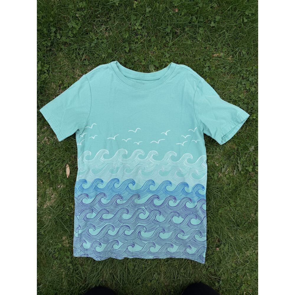 Tea Collection Kid Short Sleeve Shirt Wave Ocean Graphic Cotton Tee (Sz. 10)